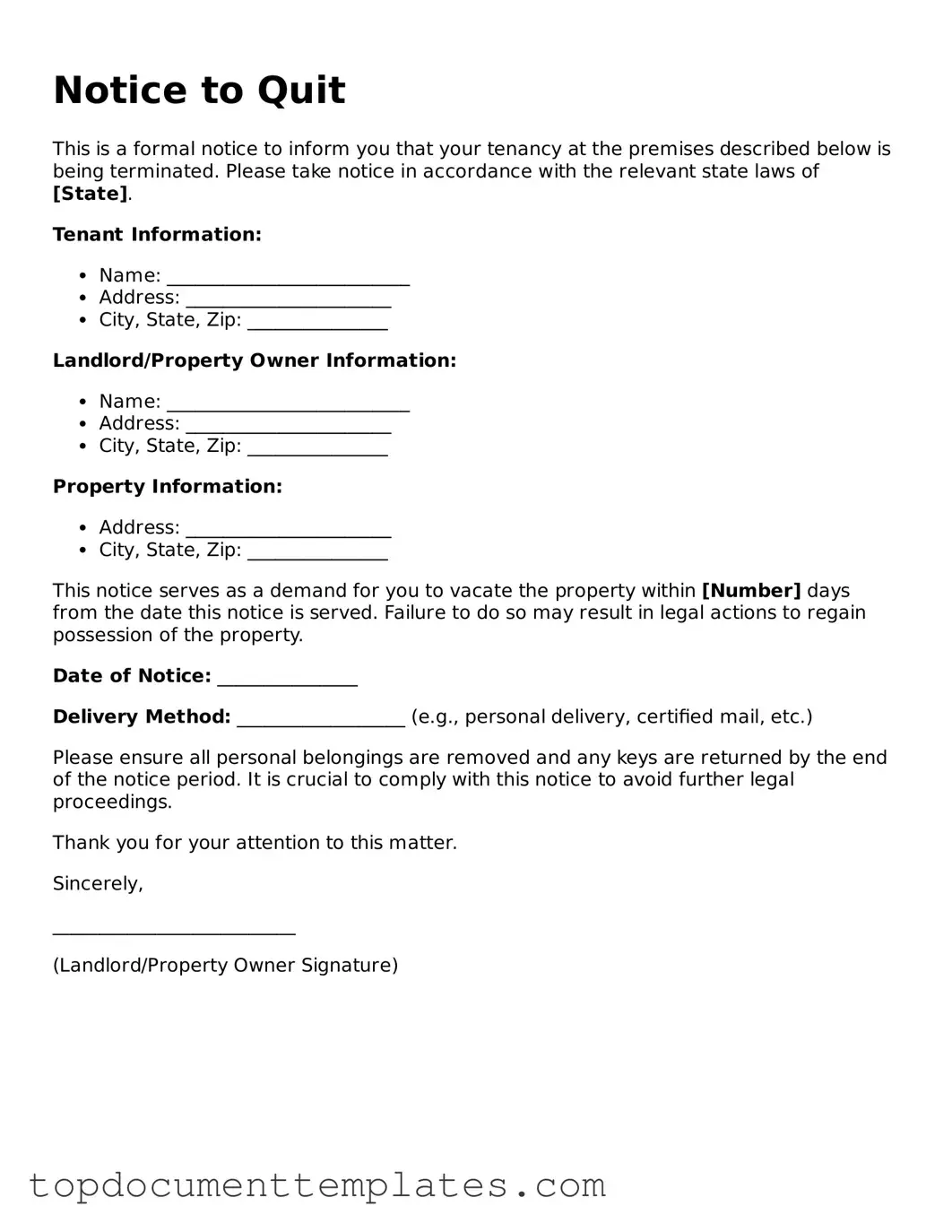 Official Notice to Quit Template
