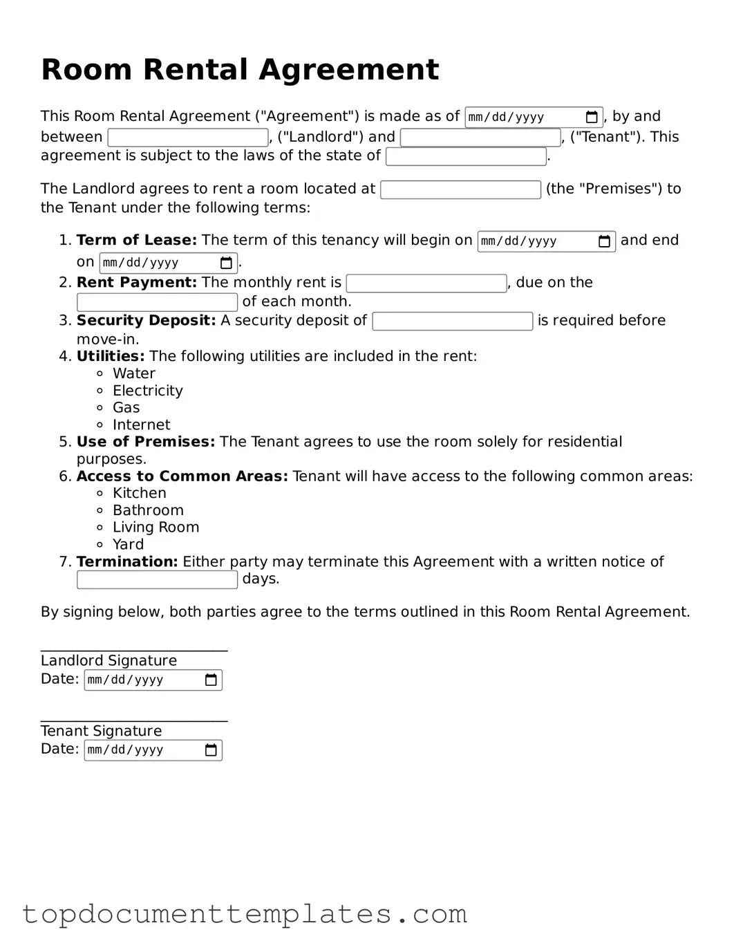 Official Room Rental Agreement Template