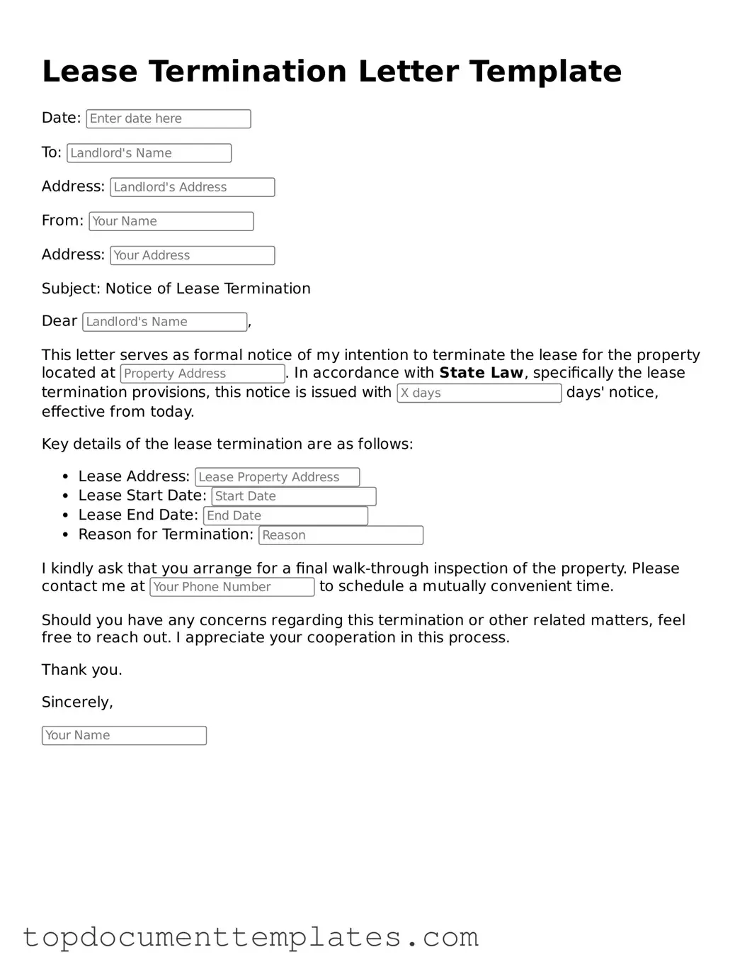 Official Lease Termination Letter Template