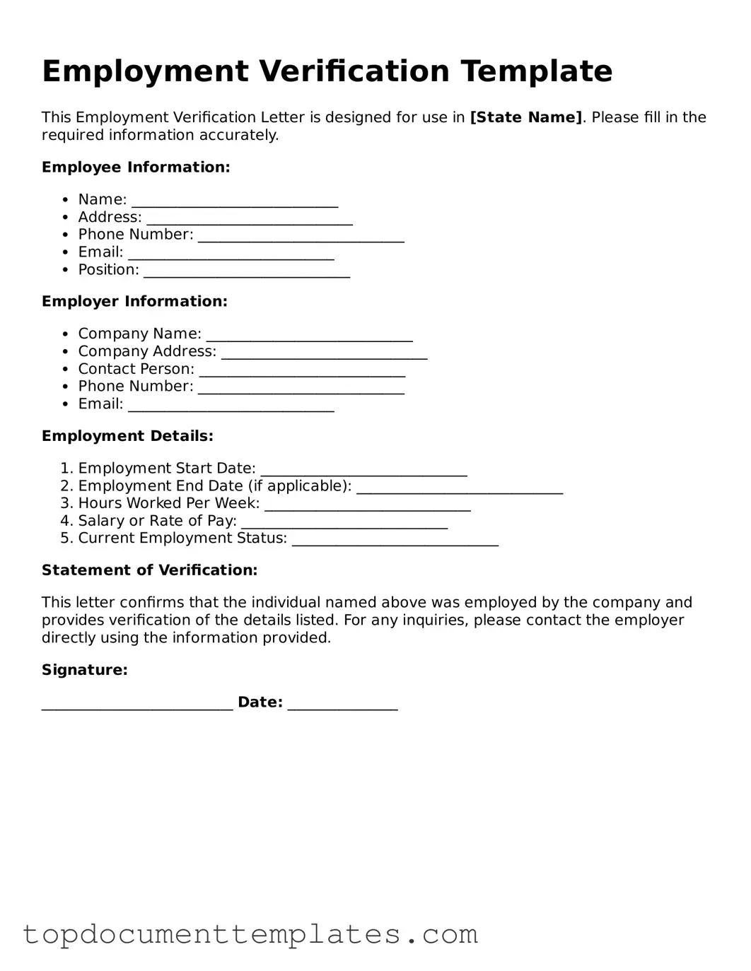 Official Employment Verification Template