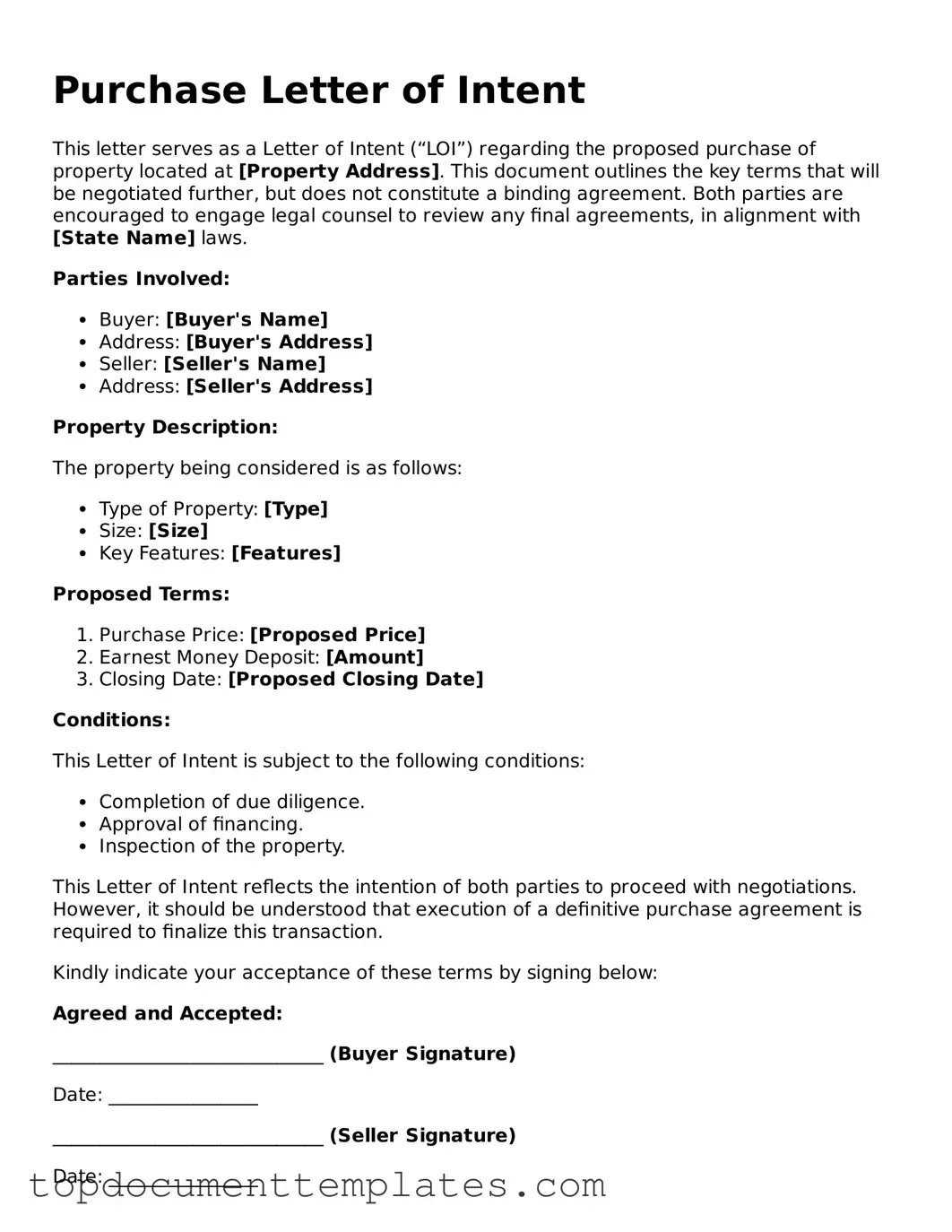 Official Purchase Letter of Intent Template