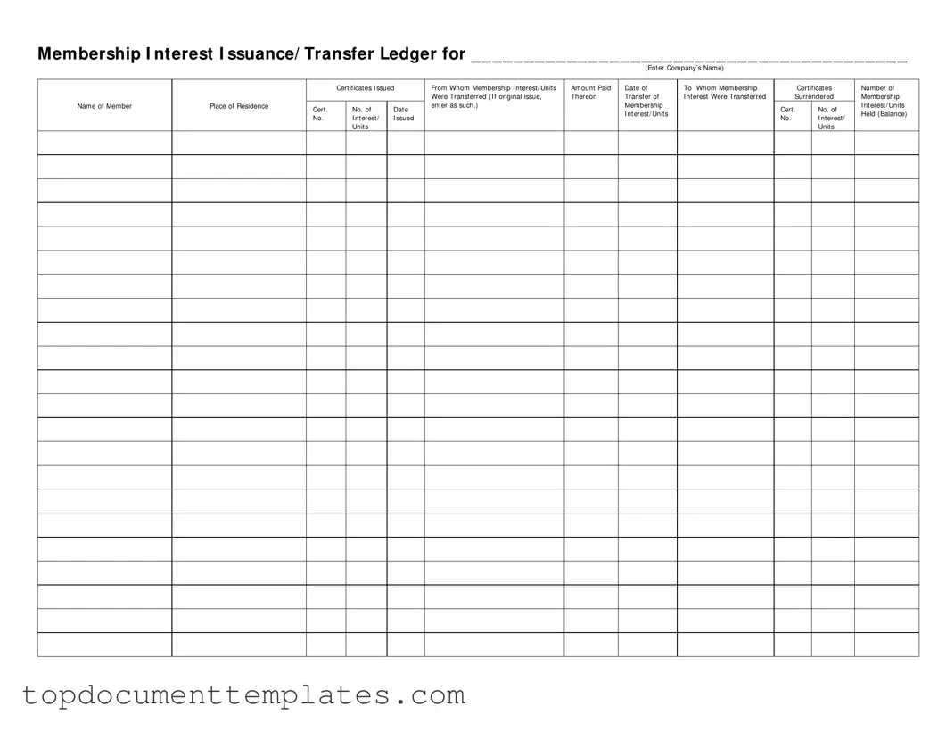 Blank Membership Ledger PDF Form