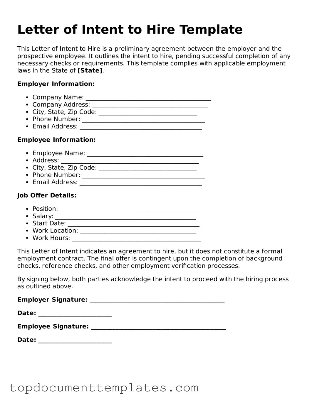 Official Letter of Intent to Hire Template