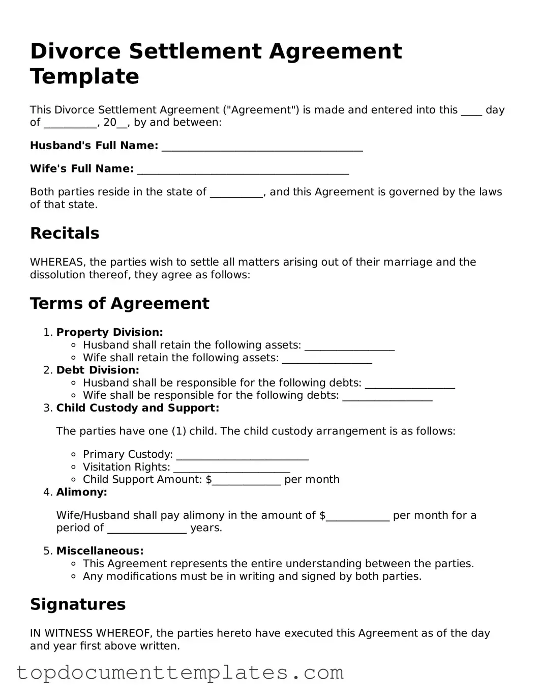Official Divorce Settlement Agreement Template