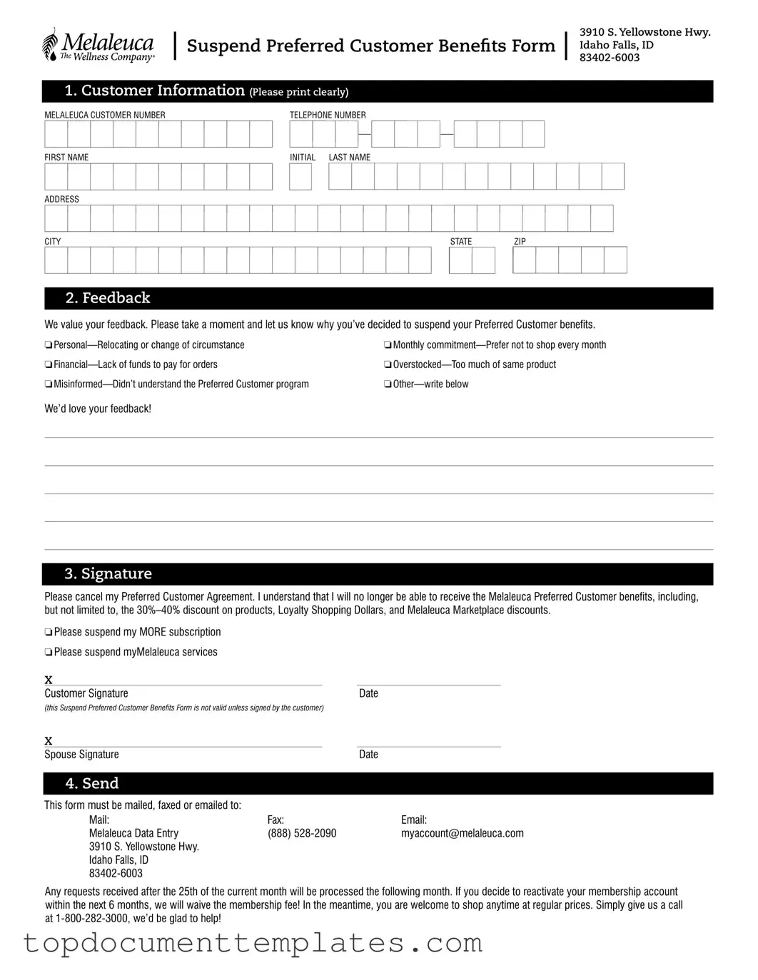 Blank Melaleuca Cancellation PDF Form