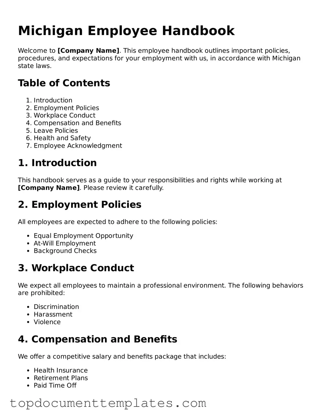 Valid Employee Handbook Form for Michigan State