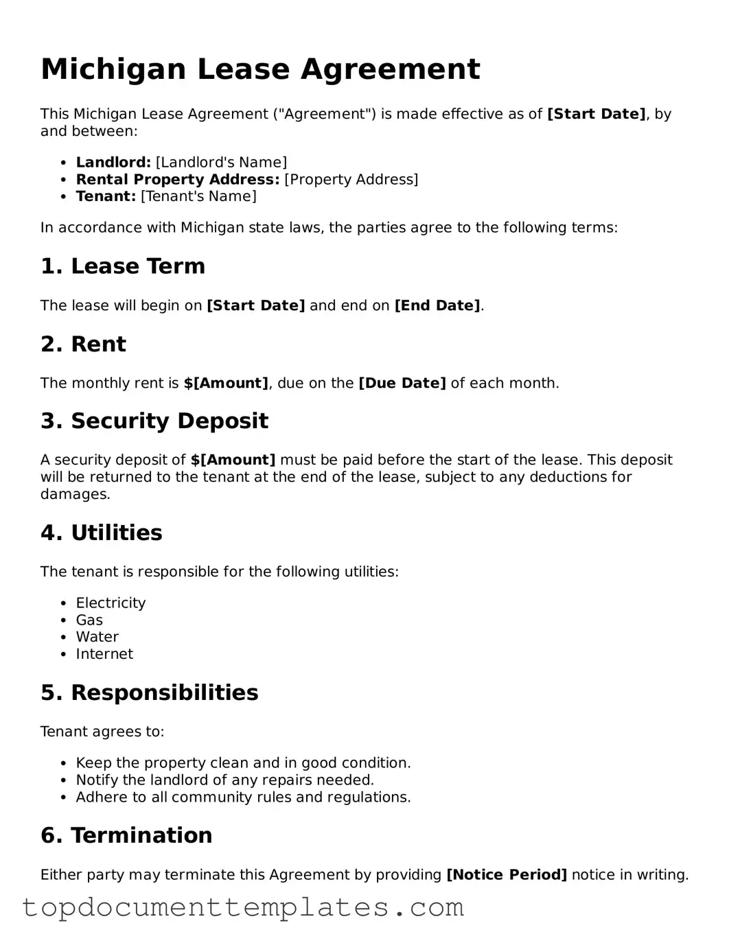 Valid Lease Agreement Form for Michigan State
