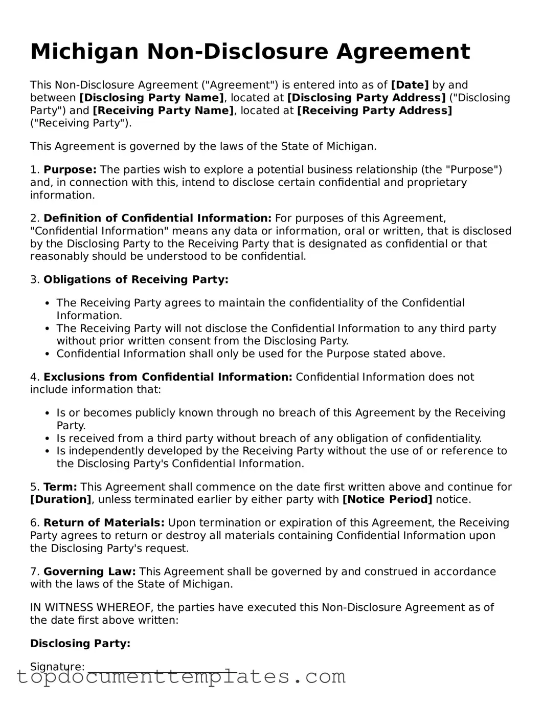 Valid Non-disclosure Agreement Form for Michigan State