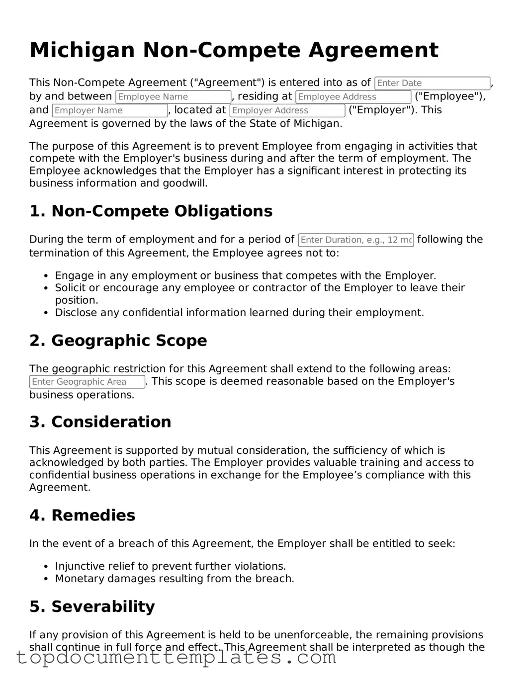 Valid Non-compete Agreement Form for Michigan State