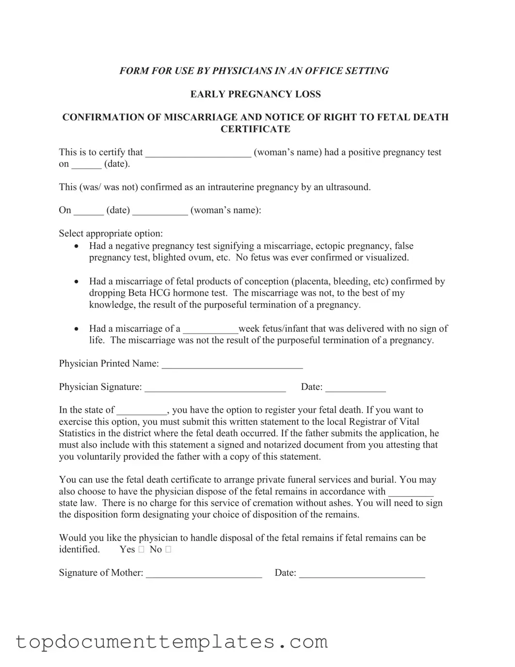 Blank Miscarriage Discharge Paper PDF Form