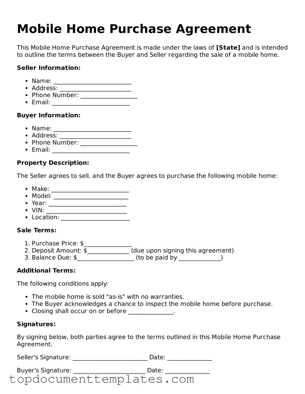 Official Mobile Home Purchase Agreement Template