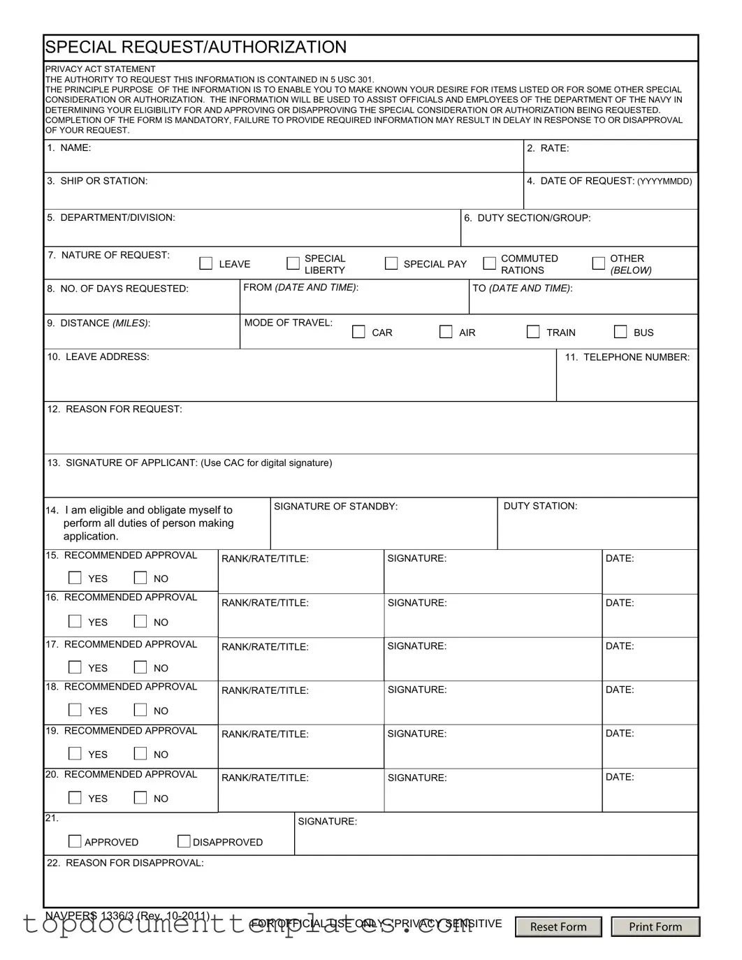 Blank Navpers 1336 3 PDF Form