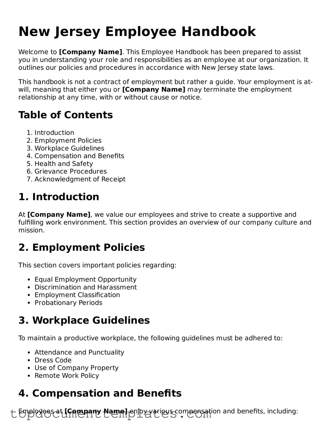 Valid Employee Handbook Form for New Jersey State