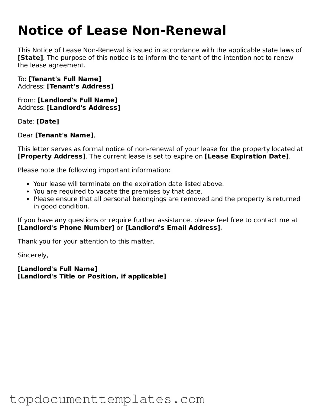 Official Notice of Lease Non-Renewal Template