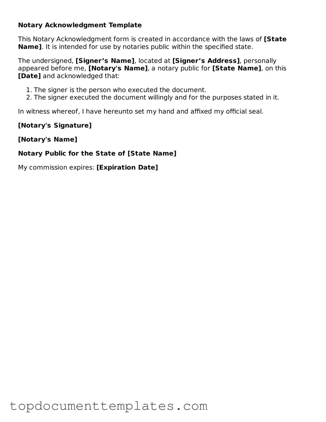 Official Notary Acknowledgement Template
