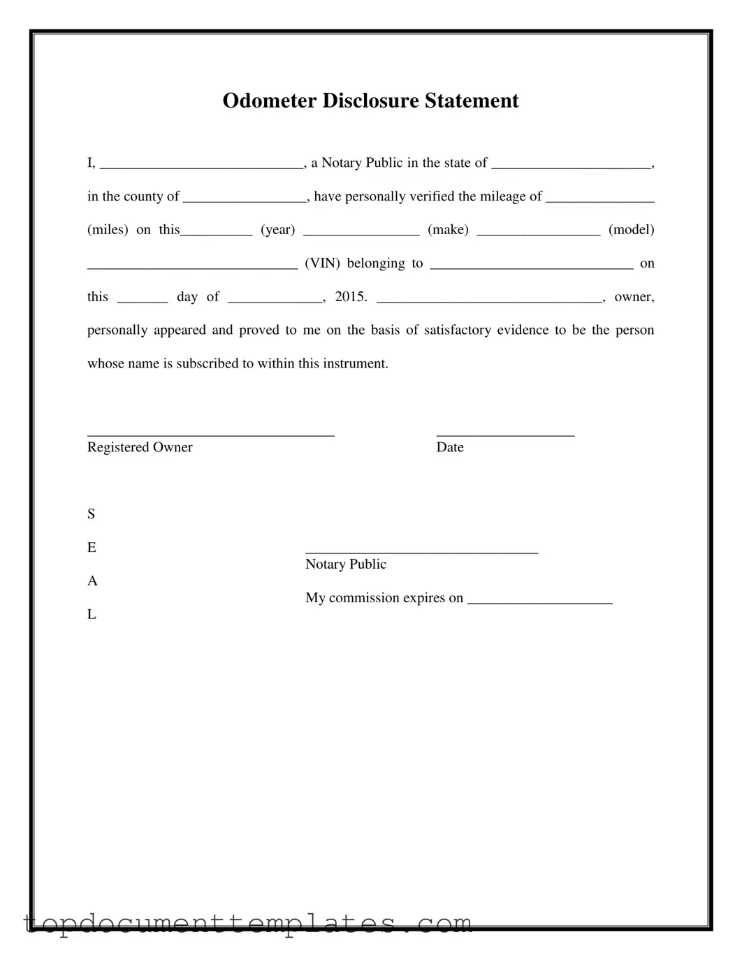 Blank Notarized Odometer Statement PDF Form