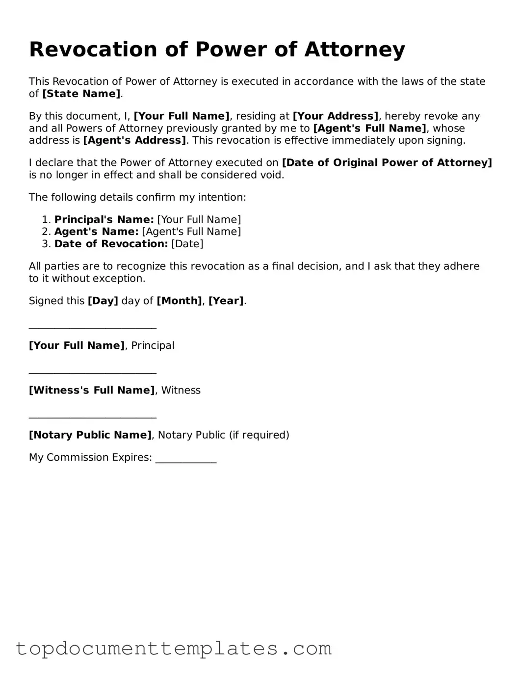 Official Revocation of Power of Attorney Template