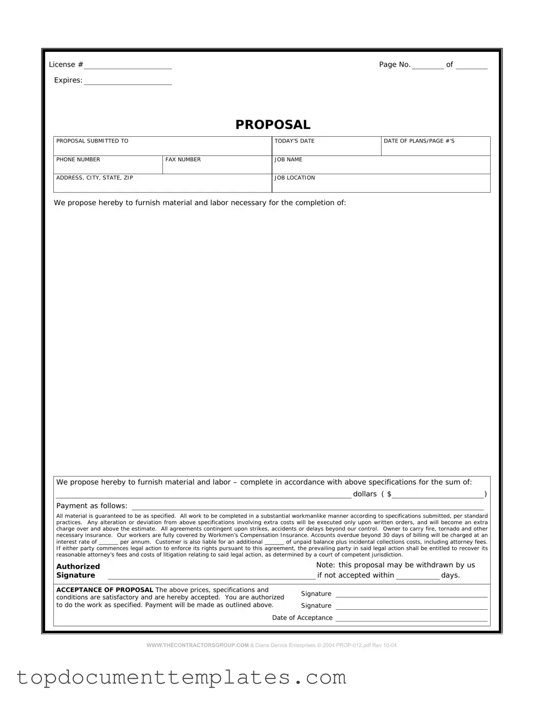 Blank Construction proposal form PDF Form