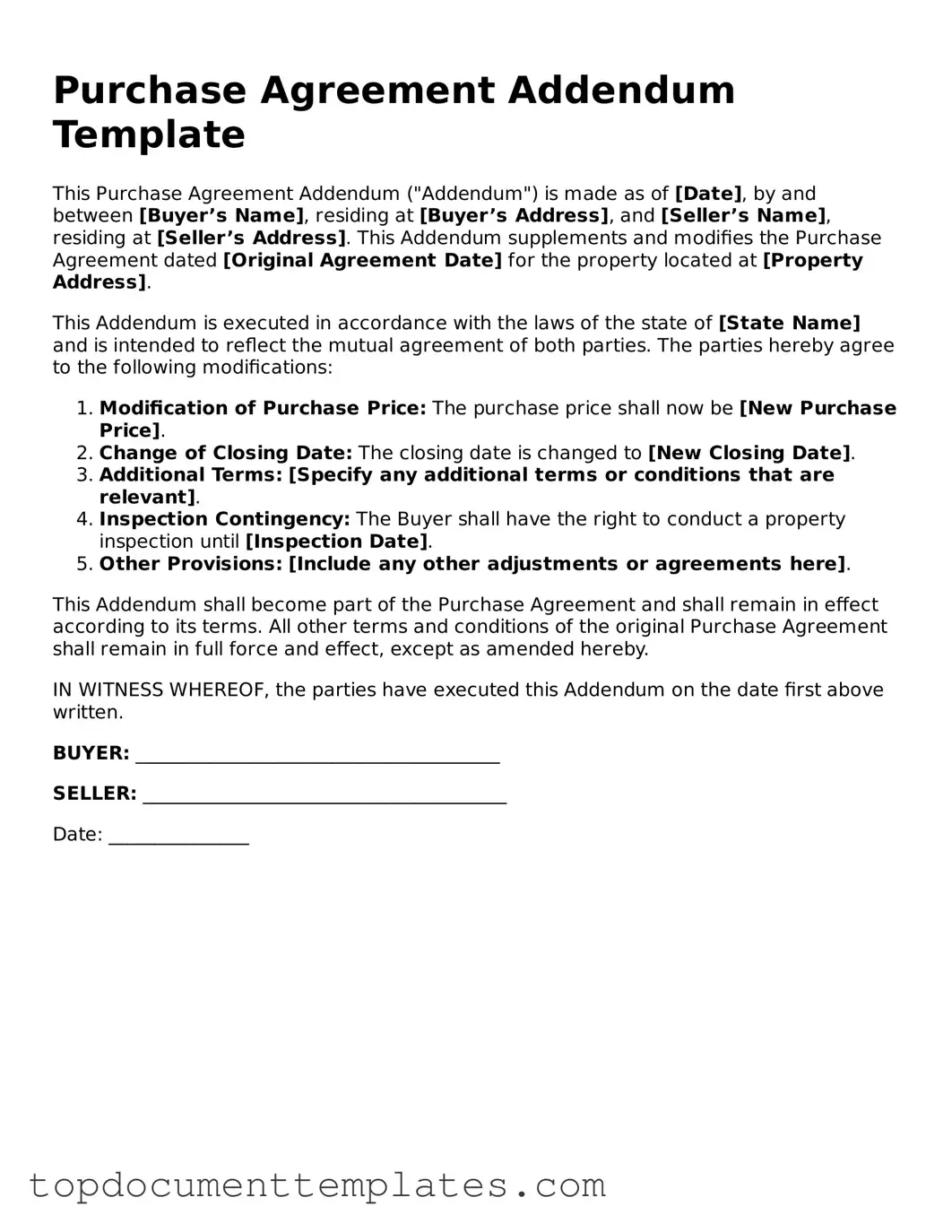 Official Purchase Agreement Addendum Template