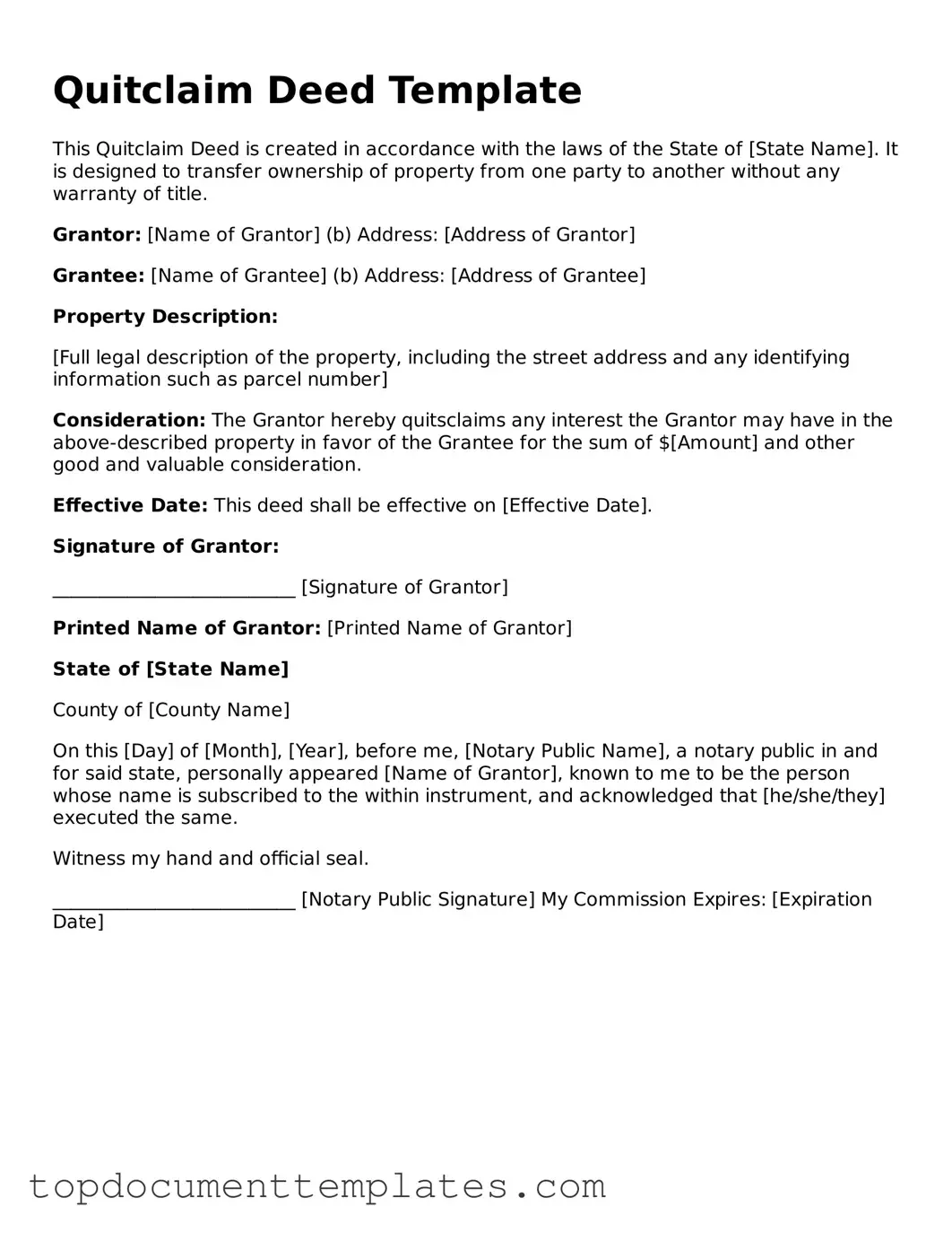 Official Quitclaim Deed Template