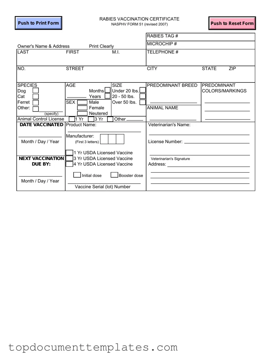 Blank Rabies Certificate PDF Form