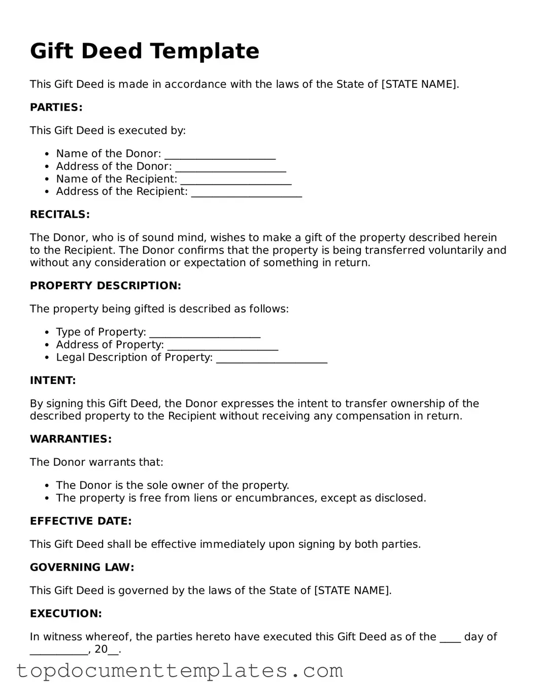 Official Gift Deed Template