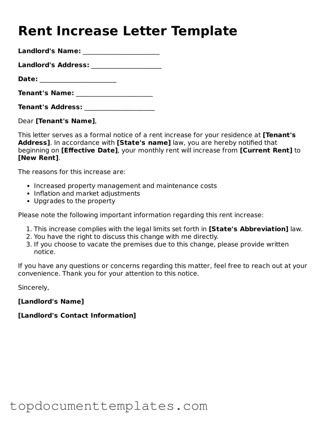 Official Rent Increase Letter Template