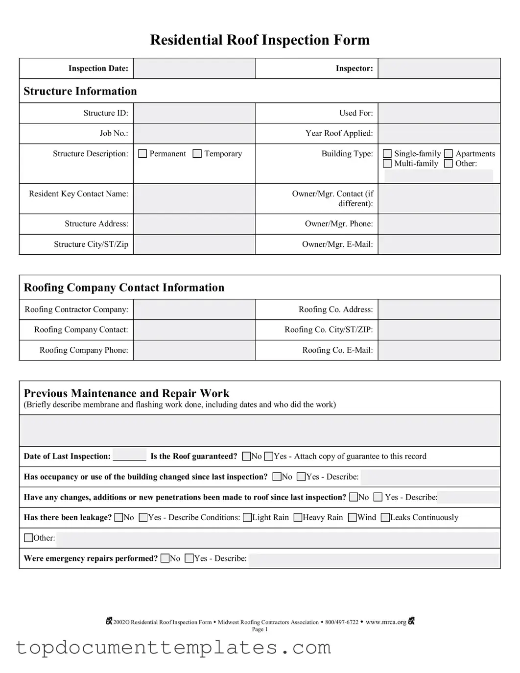 Blank Roof Inspection PDF Form