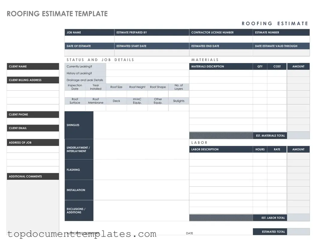 Blank Roofing Estimate PDF Form