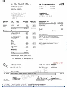Blank Adp Pay Stub PDF Form