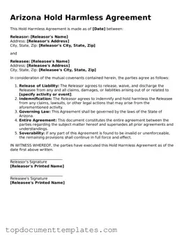 Valid Hold Harmless Agreement Form for Arizona State