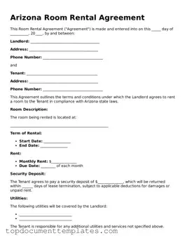 Valid Room Rental Agreement Form for Arizona State