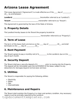 Valid Lease Agreement Form for Arizona State
