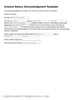 Valid Notary Acknowledgement Form for Arizona State