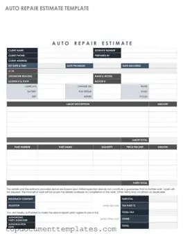 Blank Auto Repair Estimate PDF Form