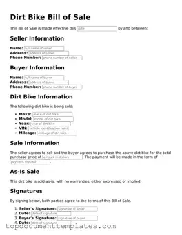 Official Dirt Bike Bill of Sale Template