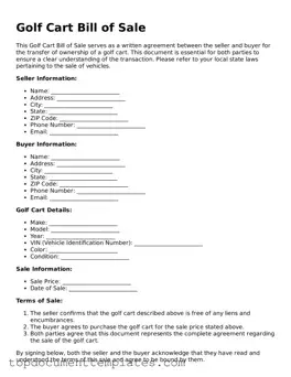 Official Golf Cart Bill of Sale Template