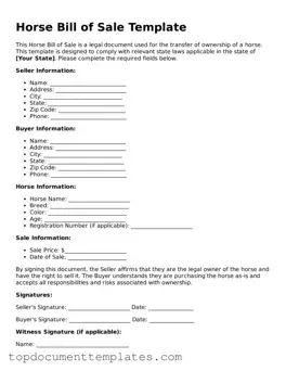 Official Horse Bill of Sale Template