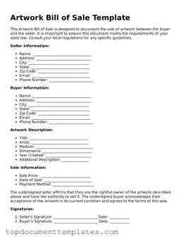 Official Artwork Bill of Sale Template