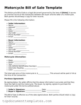 Official Motorcycle Bill of Sale Template