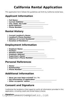 Valid Rental Application Form for California State