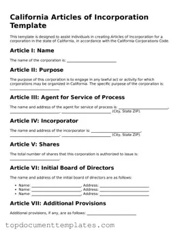 Valid Articles of Incorporation Form for California State