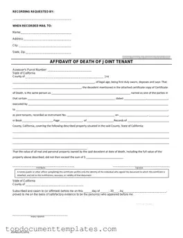 Blank California Death of a Joint Tenant Affidavit PDF Form