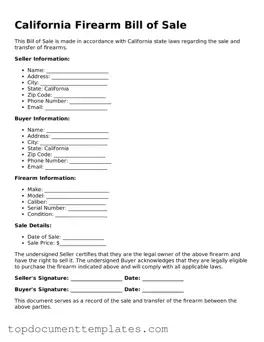 Valid Firearm Bill of Sale Form for California State