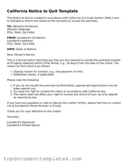 Valid Notice to Quit Form for California State