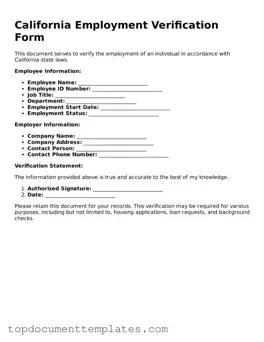 Valid Employment Verification Form for California State