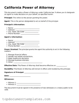 Valid Power of Attorney Form for California State