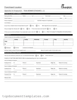 Blank Chick Fil A Job Application PDF Form