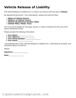 Official Vehicle Release of Liability Template
