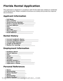 Valid Rental Application Form for Florida State